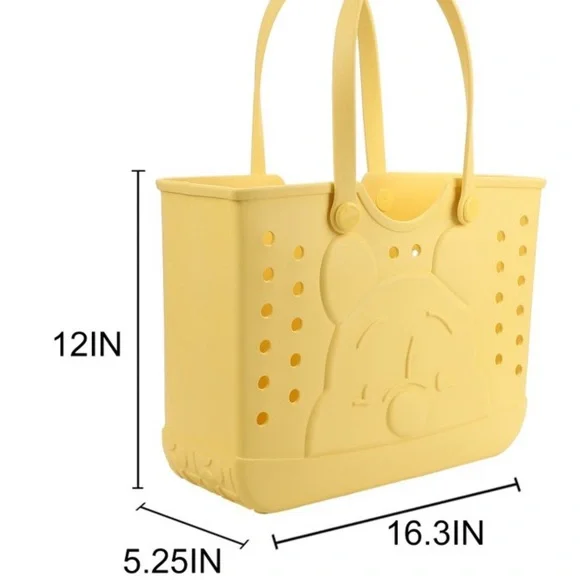 RARE Disney Pooh Yellow Tote Bag - like Bogg Bag Rubber Tote Rubber Beach Bag - Picture 2 of 3